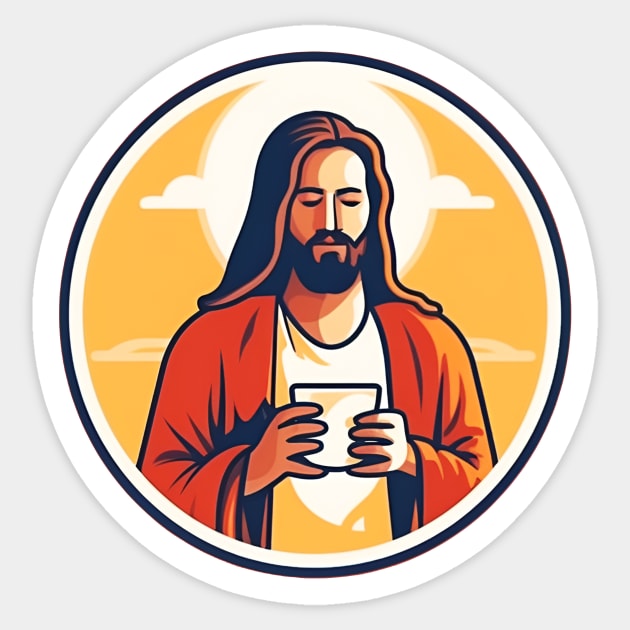 Christian Jesus Drinking Tea Sticker by logiamerch